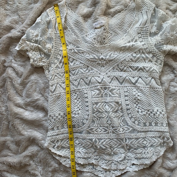 ANTHRO Ivory Embroidered Lace and Mesh Top - Picture 4 of 7